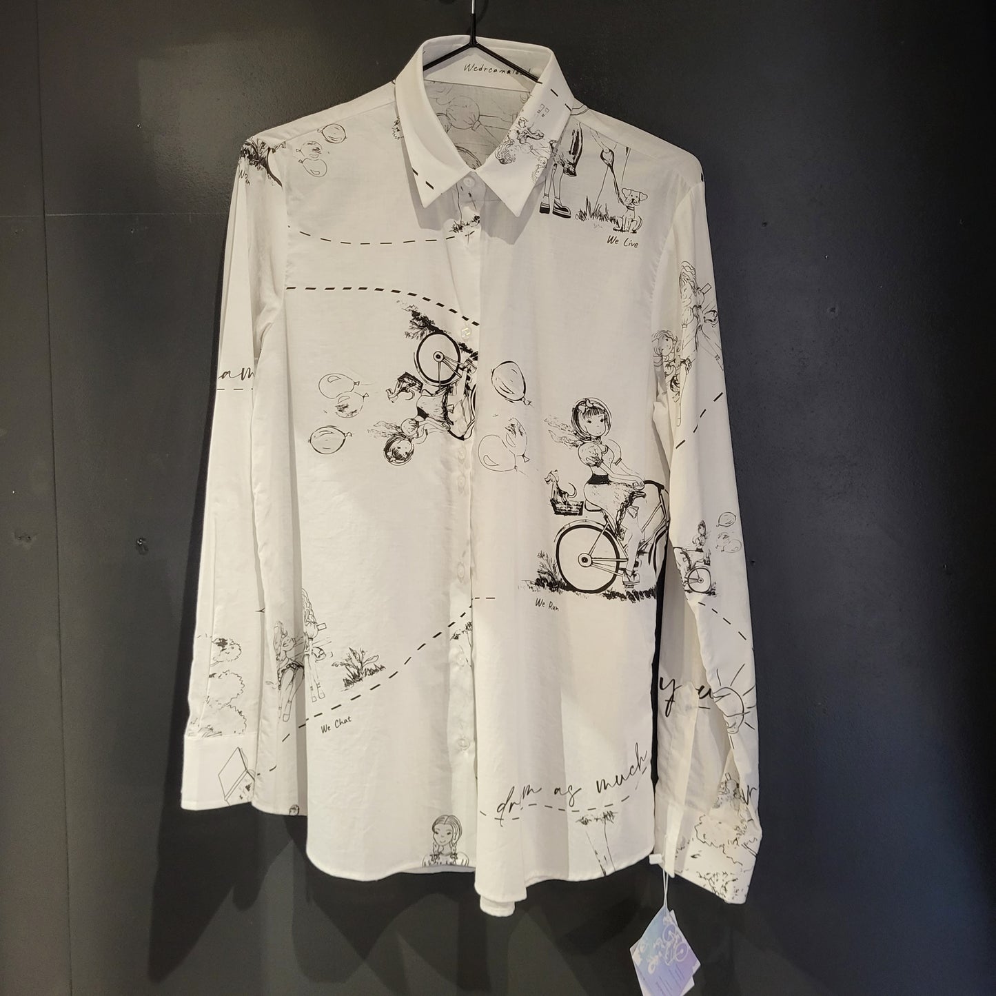 Camicia donna tessuto di design “We Live ” in bianco