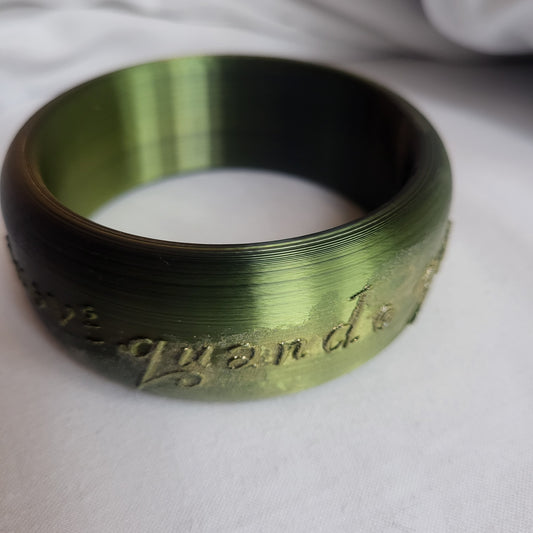 Bracciale 3D "Frase Farfalla" in filamento PLA seta oro/nero- Rifinito con resina e brillantini